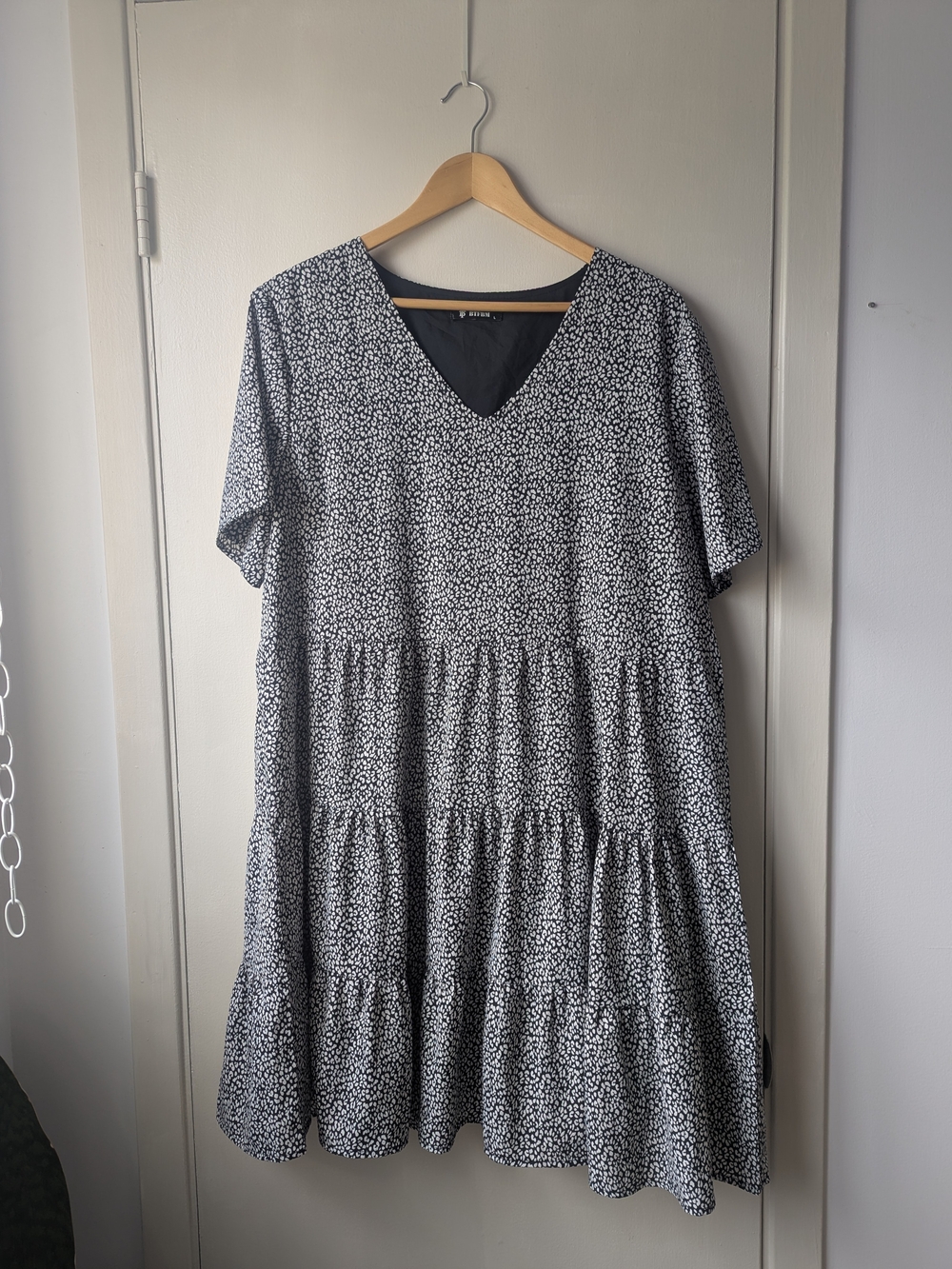 Black & White V-Neck Tiered Mini Dress